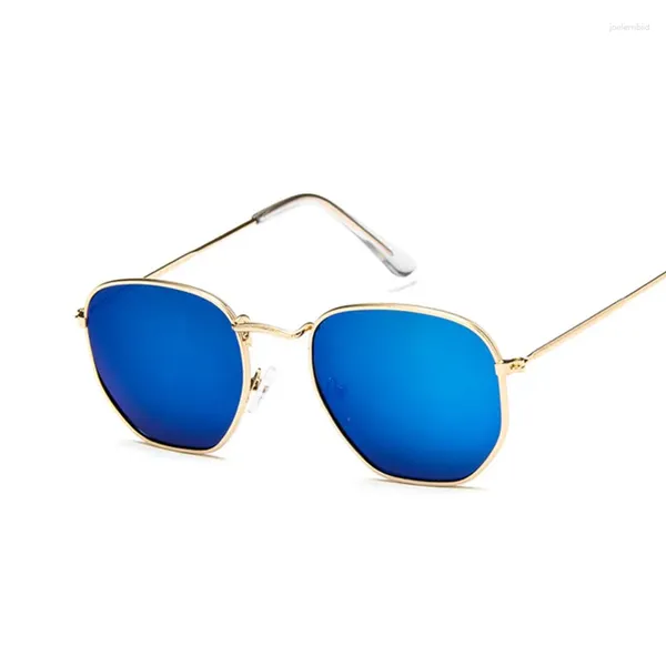 Sonnenbrille Großhandel Vintage Blaue Linsen Quadratische Frauen Shades UV400 Silber Sonnenbrille Weibliche Grüne Damen AABD05