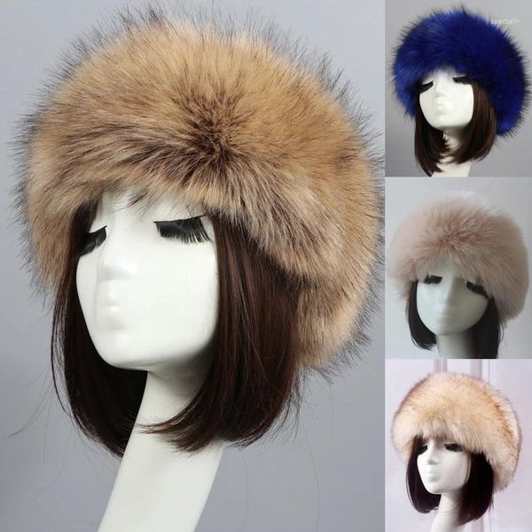 Berretti invernali con pelliccia spessa fascia per capelli russa in pelliccia sintetica cappello per donna ragazza cappelli da sci all'aperto berretto protezione per le orecchie in peluche