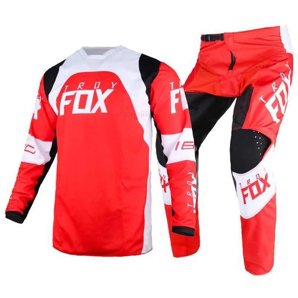 Motokros yarış kir bisiklet dişli seti 180 Trice Lux MX ATV Jersey Pant Combo Dağ Bisiklet Offfroad Street Moto Kırmızı Takım Mens