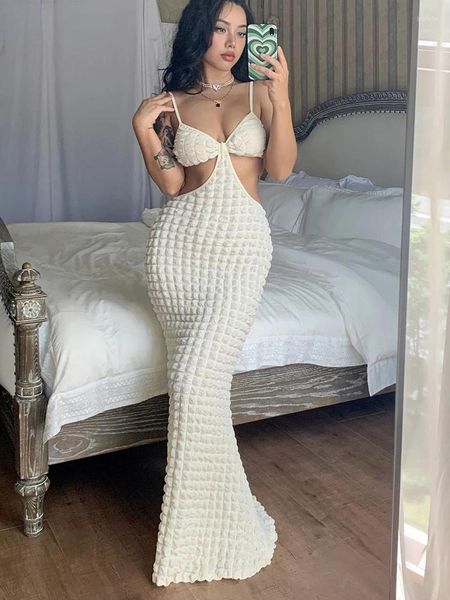 Abiti casual Donna Solid Backless Elegante Maxi abito Sexy scava fuori sottovesti Estate senza maniche Beachwear Bodycon Coquette Abiti da festa