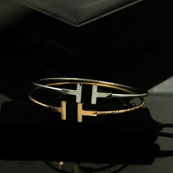 Pulsera Mujer Neue Luxus Qualität Mode Frauen Schmuck Edelstahl Offene Manschette Doppel t Armreif Gold Silber Rose Tiffanyitys UEX7