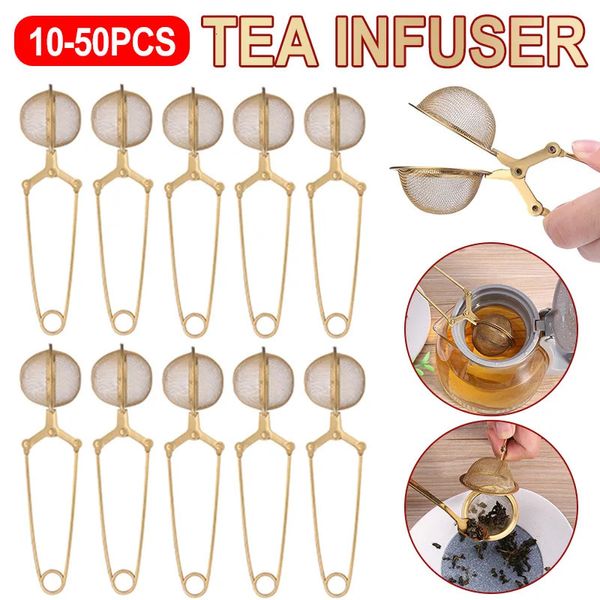 10-50pc Gold Mesh Colino da tè Riutilizzabile Bustina di tè in metallo Filtro Diffusore Infusore per tè in acciaio inossidabile Partita Bustine di tè per Tazza Teiera 240117