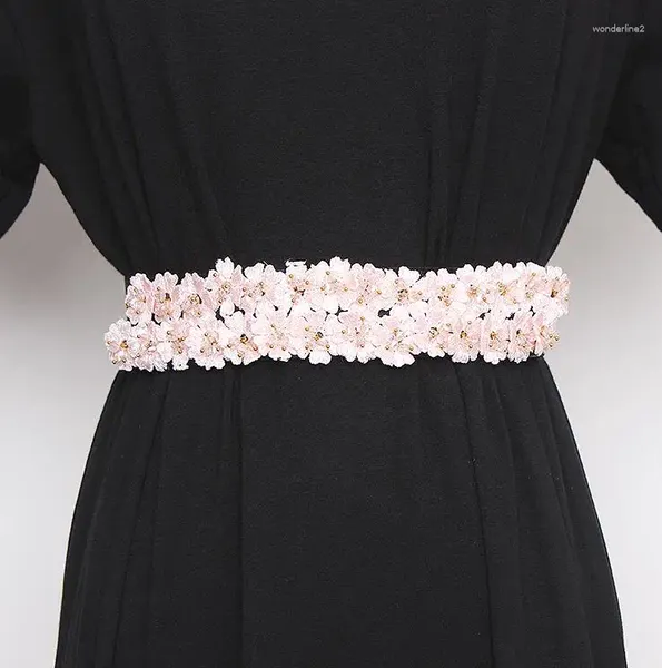 Ремни женские подиумные модные эластичные пояса с цветочным принтом и бисером женское платье корсеты украшение на пояс широкий пояс R2841