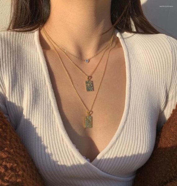 Anhänger-Halsketten Sunna Jewelry Leo-Halskette aus 18 Karat vergoldetem Galene-Edelstahl mit quadratischem Auge