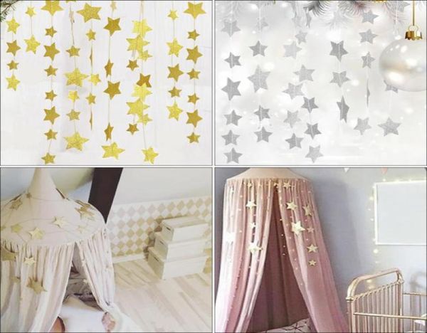 Goldene Sterne Hängende Dekoration Girlande Banner Pastell Stern Girlande Wimpelkette für Hochzeiten Party Kinderzimmer Moskitonetze Ro9712110