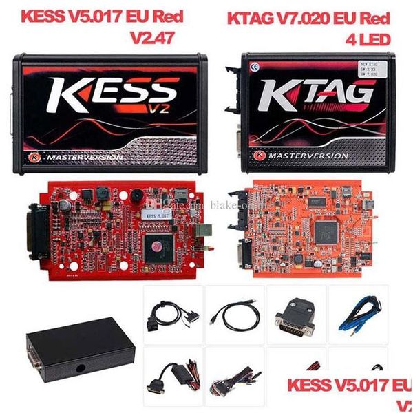 Diagnosewerkzeuge Kess Diagnosewerkzeuge V2.53 V5.017 Eu Red Pcb Titanium Ktag V2.25 V7.020 Bdm Ecu Obd2 Truck Programmer Kit Drop Deliv Dh0Tj