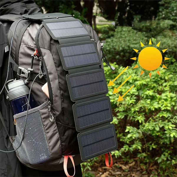 Zusammenklappbares Outdoor-Solarpanel-Ladegerät, tragbar, 5 V, 21 A, USB-Ausgangsgeräte, Camp, Wanderrucksack, Reise-Netzteil für Smartphones 240117