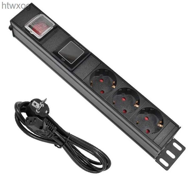 Plugue do cabo de alimentação 16A Soquete padrão alemão C14 porta PDU Power Strip Gabinete de rede de engenharia 3 vias tomada de saída UE amperímetro display digital YQ240117