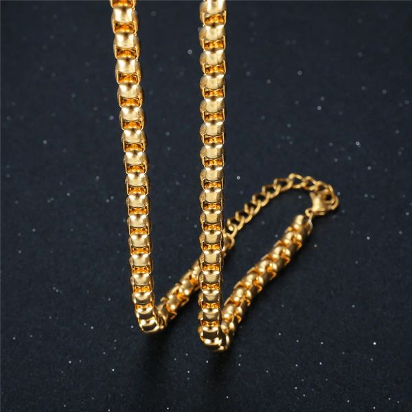 4/6.5mm caixa link corrente colar dourado 14k ouro amarelo longo gargantilha colar para mulheres masculino vintage punk jóias presente