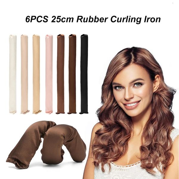 6 pçs modeladores de cabelo sem calor cetim coberto curling haste sem calor cachos flexi hastes dormir macio bandana diy ferramentas estilo cabelo 240117