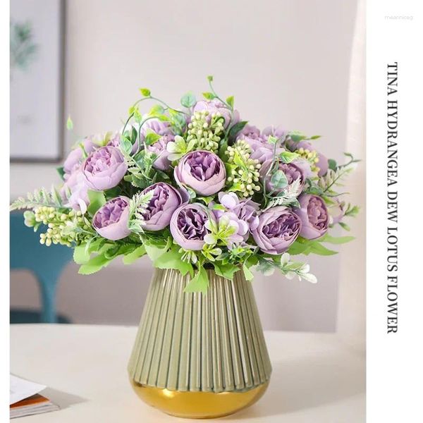 Fiori decorativi Simulazione Fantasia Peonia Seta Finta Decorazione di nozze Fiore artificiale rosa viola Decorazione ristorante Bouquet di peonie