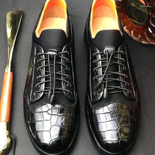 Sapatos de vestido Chue Homens Crocodilo Couro Elástico Laços Confortáveis