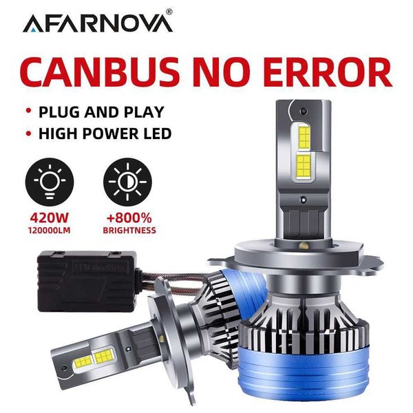 Afarnova 420W 100000LM Canbus H7 H4 H11 LED Farol de alta potência H1 H8 H9 9005 HB3 9006 HB4 9012 HIR2 Turbo Lâmpada 6000K Luz de carro