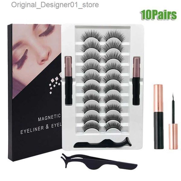 Falsche Wimpern Magie 3/5/7/10 Paare Magnete Falsche Nerz Wimpern Set Magnetische Flüssigkeit Eyeliner Kleber Freies Augen Make-Up Verlängern Flauschige Wimpern Q240117