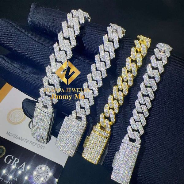 Preço de fábrica 6mm 8mm 10mm 12mm largura sólida sier gelado hip hop jóias moissanite cubana link chain pulseira masculina