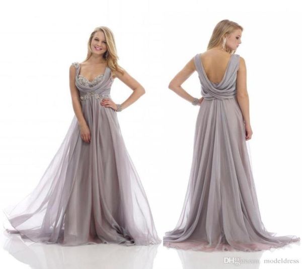 New Grey Beach Abiti per la madre della sposa Sweetheart Appliques Vita impero Backless Lunghezza pavimento Chiffon Abito estivo da damigella d'onore8118212