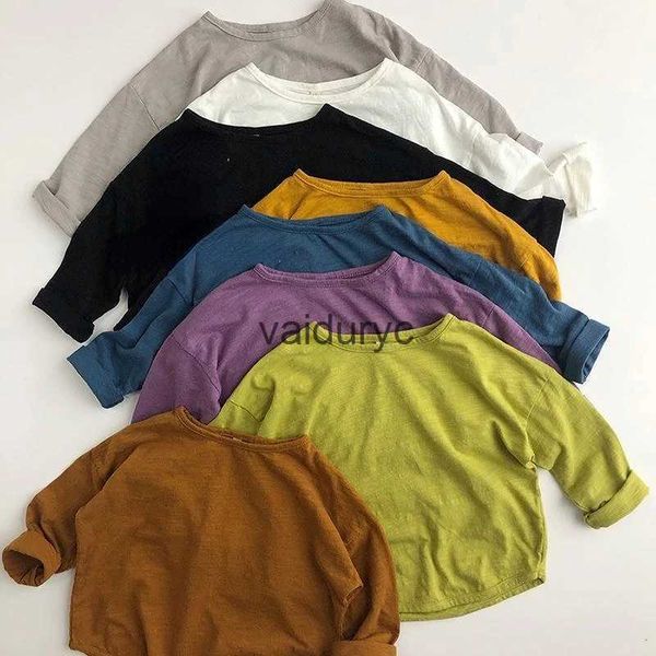 Pullover Frühling Autumn Kinder Jungen Mädchen T-Shirt Bambus Baumwolle Solid Casual Long Sleeve T-Shirts für Kinder weiche Kinder Tops Unisex Kleidung H240508