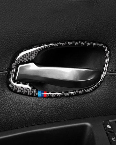 Decorazione degli adesivi della ciotola della porta della copertura della maniglia della porta interna dell'auto in fibra di carbonio per BMW e60 serie 5 20062010 accessori5648809
