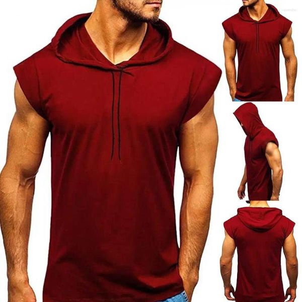 Herren-Tanktops, ärmellos, schmal, einfarbig, Weste, Oberteil mit Kapuze, Fitness, Bodybuilding, Pullover