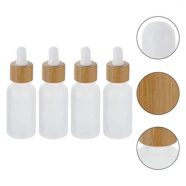Garrafas de armazenamento 4 pcs frasco conta-gotas de vidro com tampa de bambu viagem óleo essencial perfume de madeira vazio