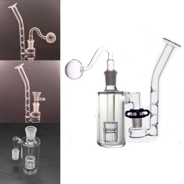 Bong in vetro Narghilè Multifunzione 3 in 1 Pipa ad acqua per fumatori con adattatore gancio a J 14mm Catcher cenere Dab Oil Rigs con tubo bruciatore a olio maschio LL