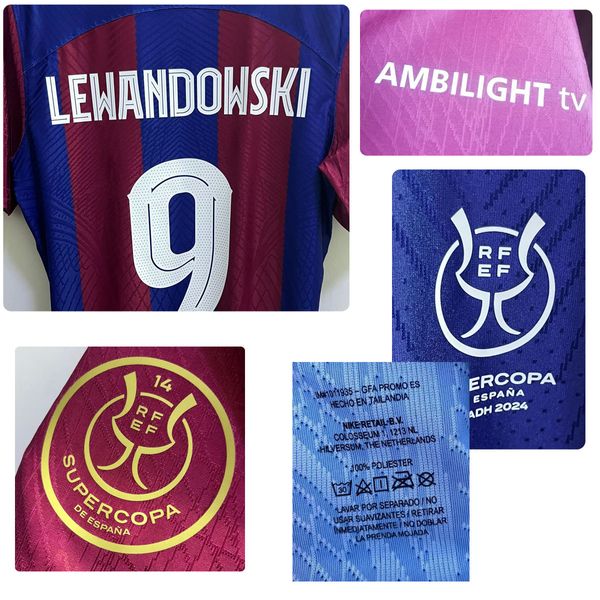 American College Football Wear Match Worn Player Issue 2024 Supercopa Final Lewandowski Joao Felix Lamine Yamal de Jong Maillot Sporttrikot mit individuellem Namen und Nummer