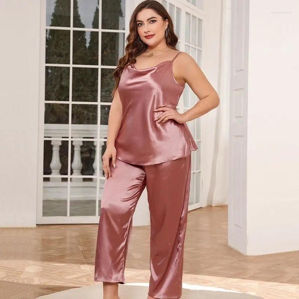 Damen-Nachtwäsche, XL-5XL, große Pyjama-Anzüge, sexy Träger-Top, Hosen, Dessous, Damen-Satin, Heimkleidung, 2-teiliges Sommer-Pyjama-Set