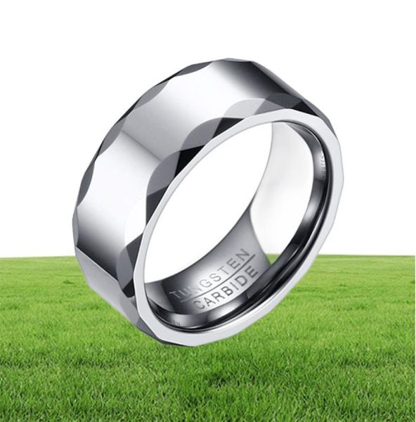 Gravura 8MM anel de carboneto de tungstênio de alto polimento aliança de casamento masculina com borda facetada K37498227099