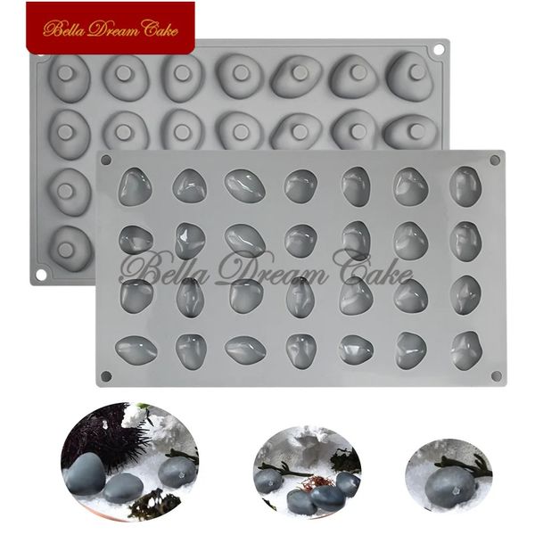 28 cavidade pequena paralelepípedo design chocolate molde de silicone 3d seixo mousse molde diy modelo de argila ferramentas de decoração do bolo bakeware 240117