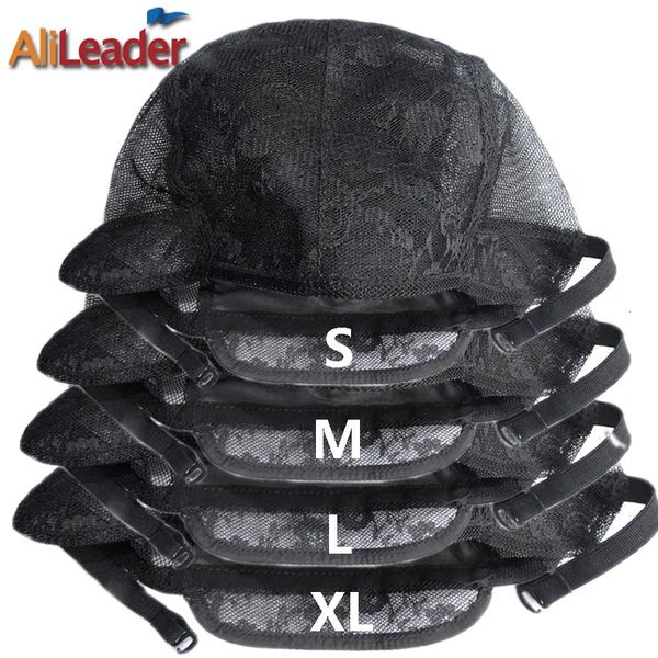 XLLMS Cappellino per tessitura regolabile per parrucche che realizzano cappellini per parrucche in pizzo a doppio strato in vendita Cappellino per parrucca in nylon con retina nera 10 pezzi / lotto 240118