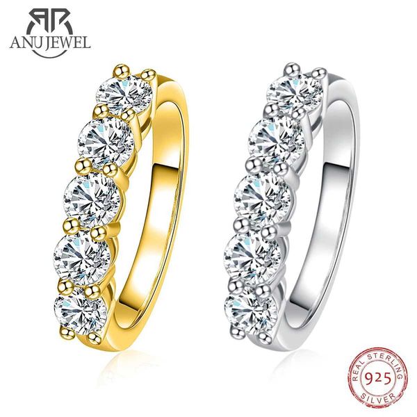 Anéis de banda AnuJewel 4mm D Cor Moissanite WeddBand R 925 SterlSilver 18K banhado a ouro Eternity Band Anéis de noivado atacado J240118