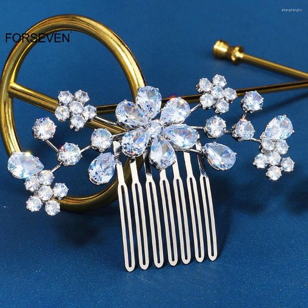 Grampos de cabelo brilhantes strass flor pentes prata cor metal grampos de cabelo para noiva casamento simples jóias damas de honra