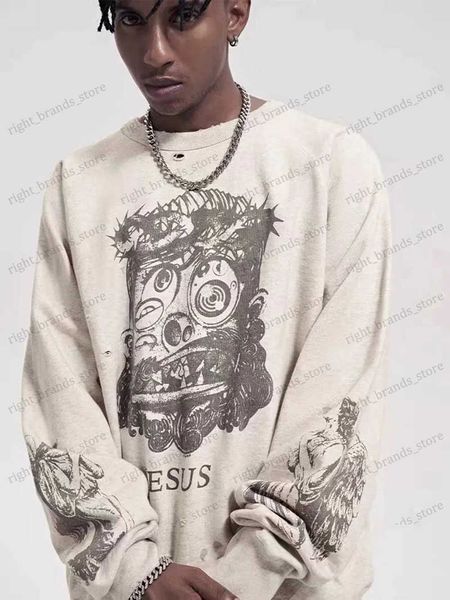 Felpe con cappuccio da uomo Felpe Saint Michael Pullover Murakami Takashi Dipinto a mano stile Hip Hop Girocollo Manica lunga Uomo Autunno e Inverno T240118