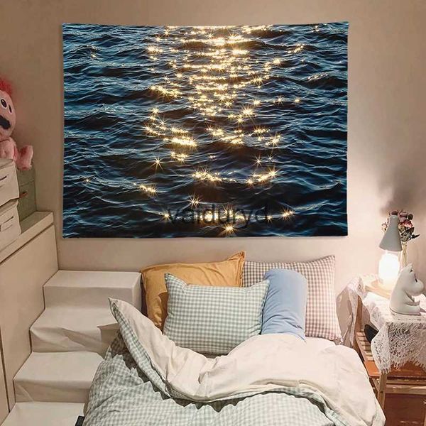 Arazzi Arazzo da fiume Decorazione da parete Scintillante Superficie del mare Paesaggio Vacanza Decorazione della camera da letto Biancheria da letto Decorativavaiduryd