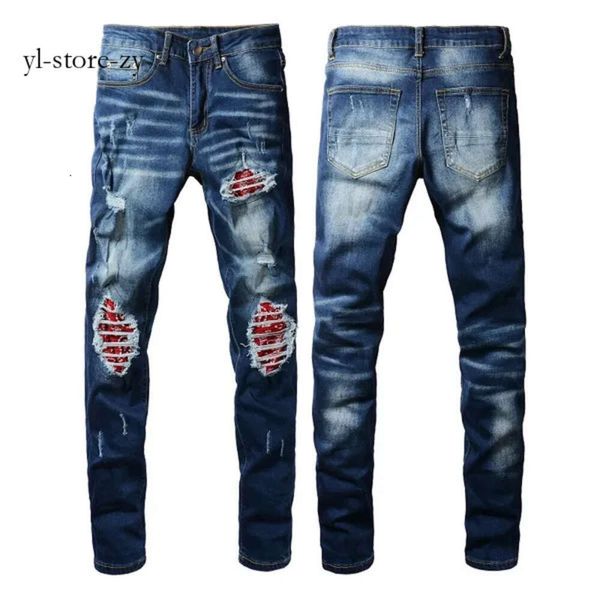 Am Iri Jeans Designer Hole für Herren Skinny Motorrad Am Iri Trendy Ripped Patchwork Hole Ganzjährig Star Jeans Am Iri Letters Jeans Slim Legged 2216