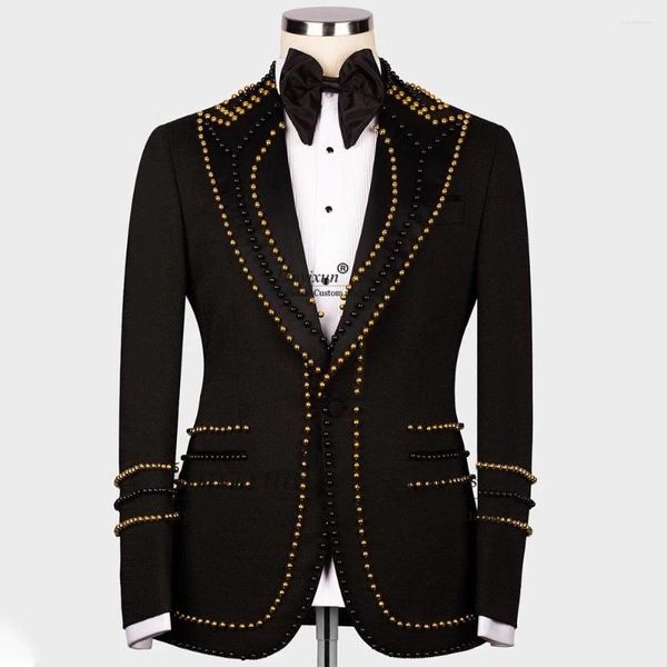 Herrenanzüge Luxus Perlen Perlen Männer für Abschlussball Bräutigam Smoking 2 Stück Bräutigam Blazer Slim Fit Männliches Kostüm Homme KEIN CAPE