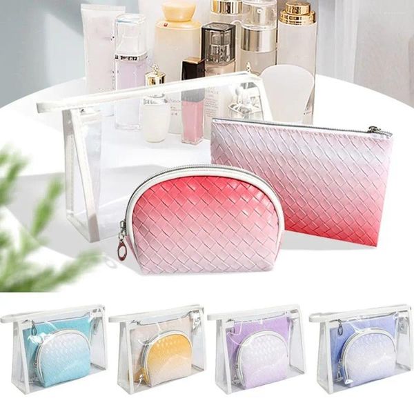 Borse per cosmetici Borsa per trucco da viaggio impermeabile in tre pezzi portatile trasparente in PVC