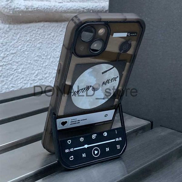 Casos de telefone celular Retro Cool CD Player Hidden Stand Phone Case para iPhone 14 13 12 11 Pro XS Max X XR 7 8 Plus Creative Letter Clear Soft Cover J240118