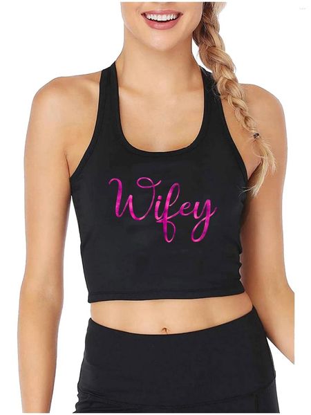 Camisetas sin mangas para mujer, Top corto ajustado Sexy con diseño de esposa, camisetas sin mangas con estilo de coqueteo divertido y humorístico, camisola de entrenamiento deportivo travieso