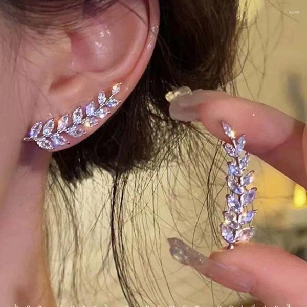Brincos de parafuso prisioneiro luxo brilhante zircon folha para mulheres requintado cristal trigo orelha manguito envoltório jóias de casamento bijoux