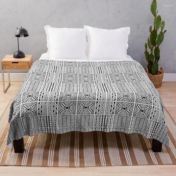 Cobertores Preto e Branco Geométrico Havaiano Bark Pano Tribal Tatuagem Marcações Kapa Throw Blanket