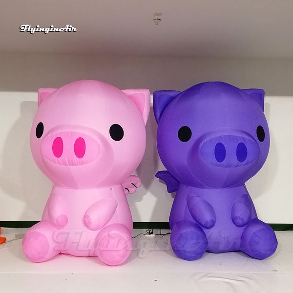 Atacado personalizado bonito inflável anjo piggy 2.5m altura dos desenhos animados animal mascote rosa/roxo ar soprado balão de porco com asas para o aniversário