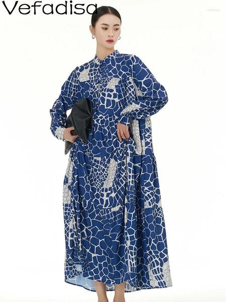 Vestidos casuais vefadisa 2024 primavera verão padrão balanço azul impressão tamanho grande vestido solto personalizado menina moda feminina desgaste zy3881