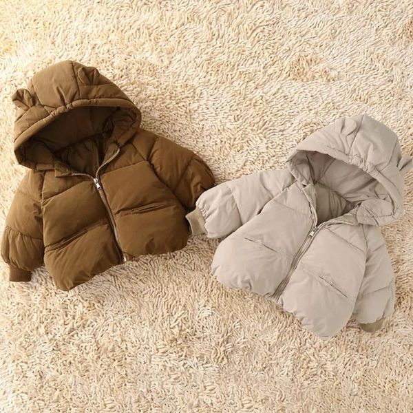 Unten Mantel 2024 Kinder Winter Jungen Mädchen Mode Mit Kapuze Parkas Baby Niedlichen Cartoon Bär Ohr Outwear Plus Verdicken Warme Kleidung