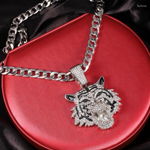 Anhänger Halsketten Iced Out Tiger Kopf Halskette Männer Edelstahl Schmuck Hip Hop Punk Kubanischen Kette Freund Geschenk