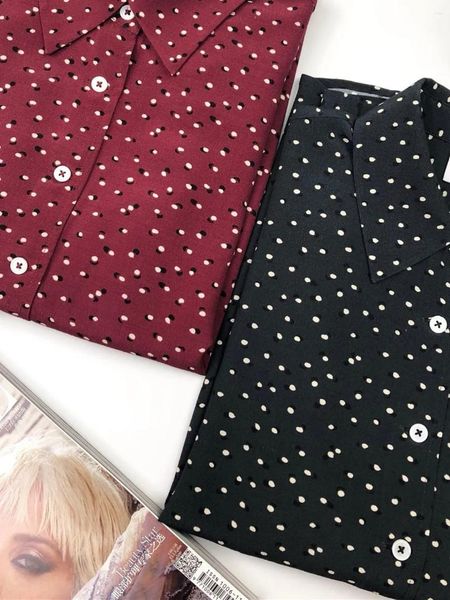 Blusas femininas Mulheres Dot Print Camisa 2 Cores Feminino Viscose Turn-Down Collar Blusa Single Breasted