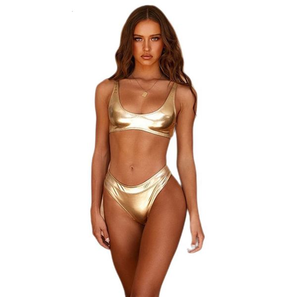 Vergoldeter Stoff-Badeanzug für Damen, sexy, reflektierend, Gold-Silber, einteilig, zweiteiliger Bikini, doppellagig, dickes Material 240117