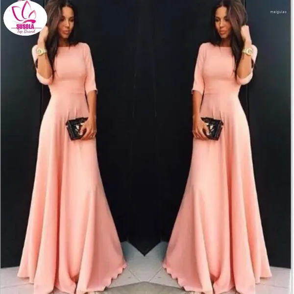 Casual Kleider SUSOLA Frauen Lange Maxi Böhmen Kleid O Hals Drei Viertel Ärmel Ethnische Sommer Strand Weibliche Stilvolle Stil