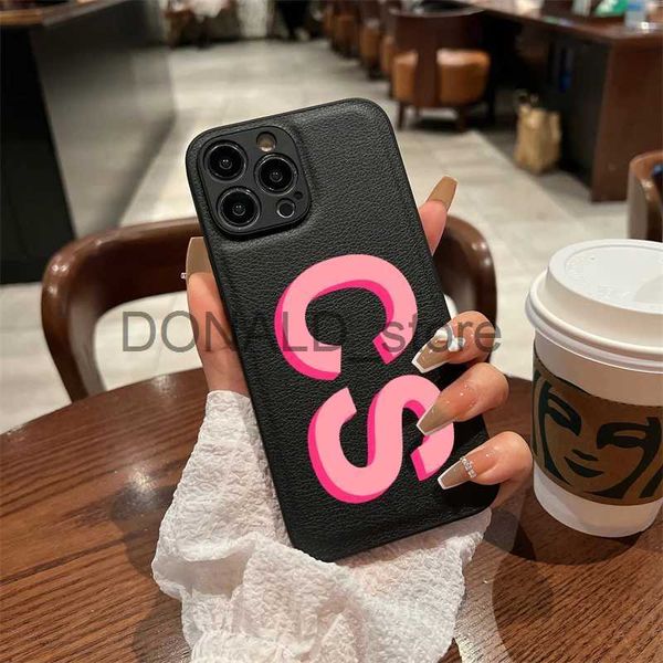 Casos de telefone celular 3D luxo personalizado nome inicial letras caso para iPhone 11 12 13 14 15 Pro Max Couro Protetor Capa 14 15 Pro J240118