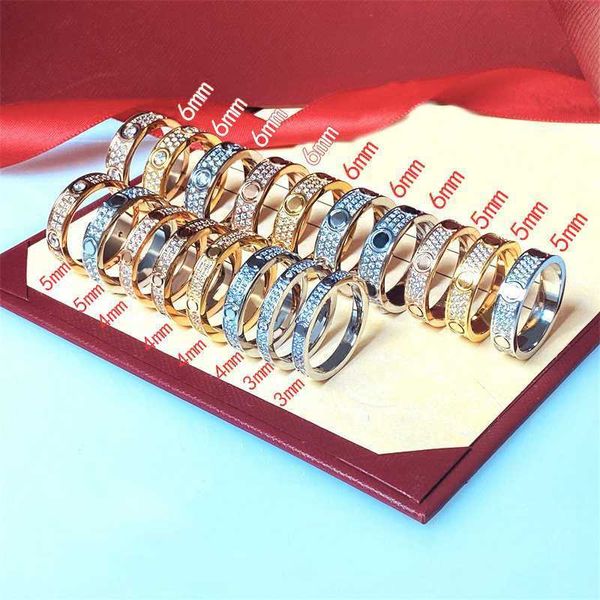 Anéis de banda Diamante parafuso amor anel homens mulheres anéis clássico designer de luxo jóias mulheres diamante titânio anéis de aço ouro prata rosa anti alérgico 46mm tamanho de largura 51